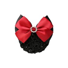 1Pcs Red Rhinestone Satin Bow Barrette Bowknot Snood Net Barrette Hair Clip Bun
