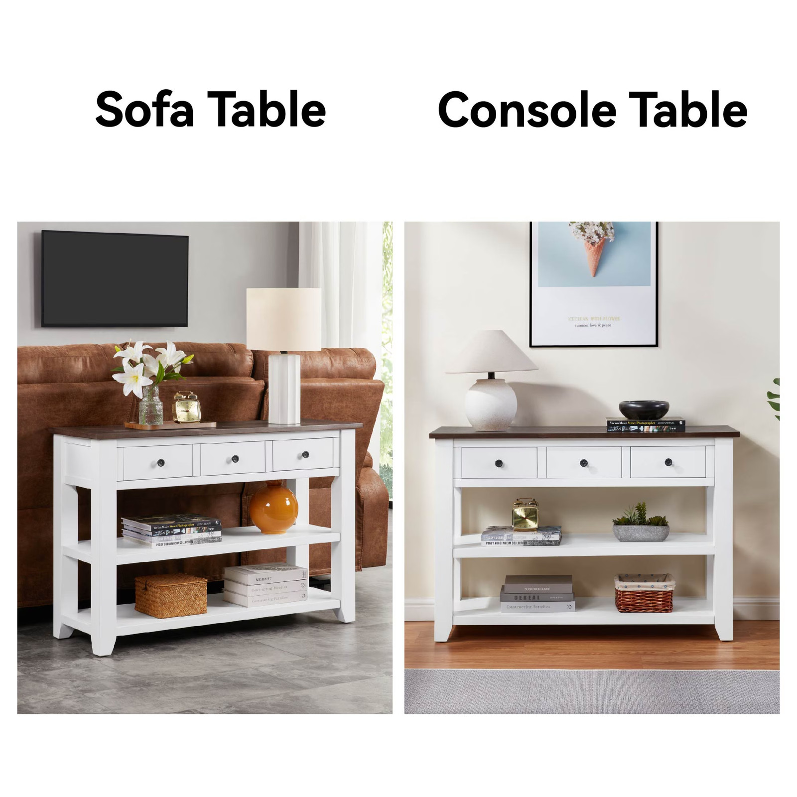 FunniHomi Farmhouse Console Table, 44'' Solid Wood Sofa Table w/ 2 Open Shelves