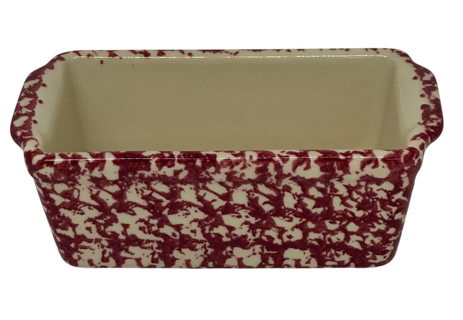VTG Gerald E Henn Red Spongeware Pottery Mini Loaf Pan 7" Roseville OH USA Made