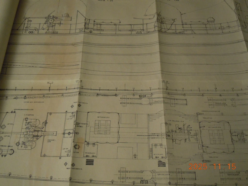 Bauplan Schnellboot Typ S 38 incl. Spanten + Linienriss / M 1:25 /gebraucht/#-02 - Bild 3 von 4