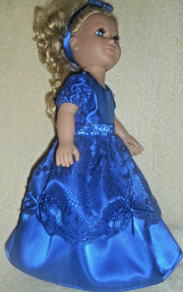 Ropa de muñeca 18" se adapta a muñeca AG-vestido de fiesta azul satinado y encaje, zapatos, diadema/arco Foto 3 de 4