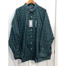NWT Roundtree  Yorke TravelSmart Mens XXL Green Plaid Button Down Easy Care