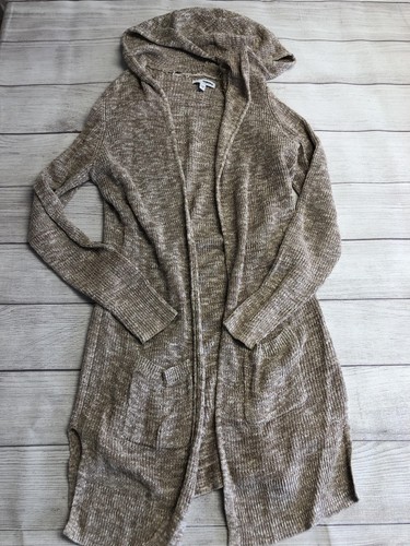 SONOMA Goods For Life Cardigan Sweater Womens Medium Beige Hooded Open Knit
