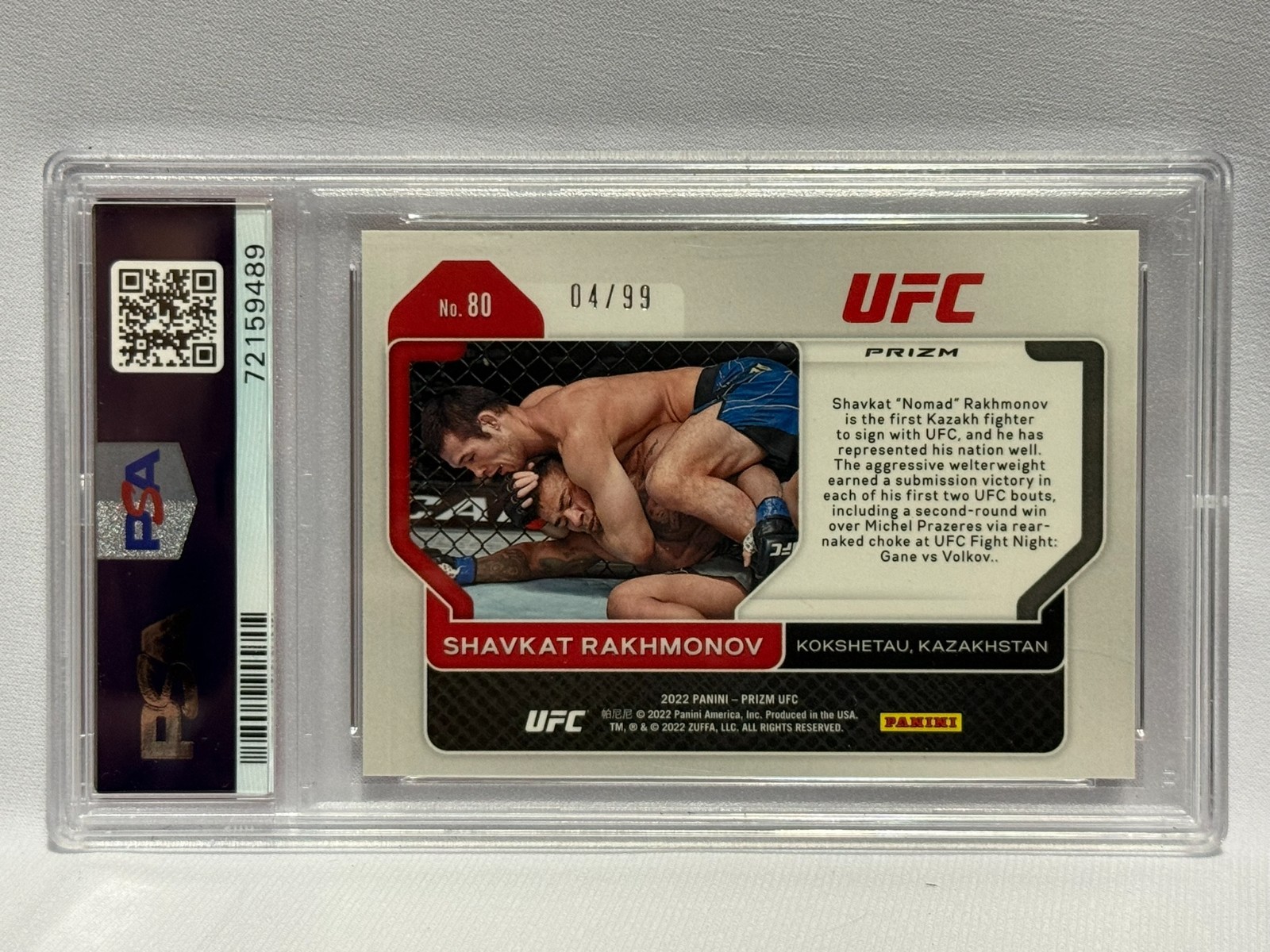 2022 Prizm UFC Shavkat Rakhmonov RC #80 ORANGE Prizm 04/99 PSA 9 view 3