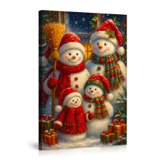 Snowman Family Christmas Wall Art Canvas Poster Festive Holiday Decor Print