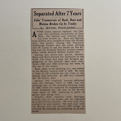 Guy Bush Pat Malone Charlie Root Cubs Trade 1935 Sporting News Baseball 2X4