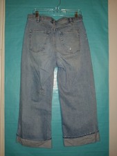 Universal Thread Distressed Wide-Leg Blue Denim Jeans Button Accents Cuffed Hem