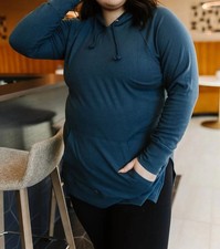 Ampersand Ave Side Slit Hoodie Teal