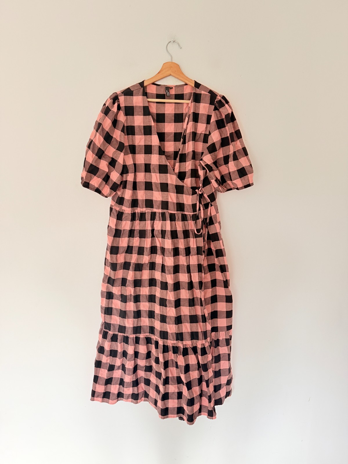 Nobodys Child Dress Size 16 Pink Black Check Gingham Midi Tie Bow Tiered