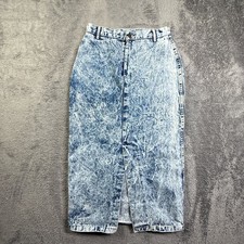Vintage 70s Acid Wash Denim Maxi Skirt Talon Zip USA Made 28" Waist Womens M