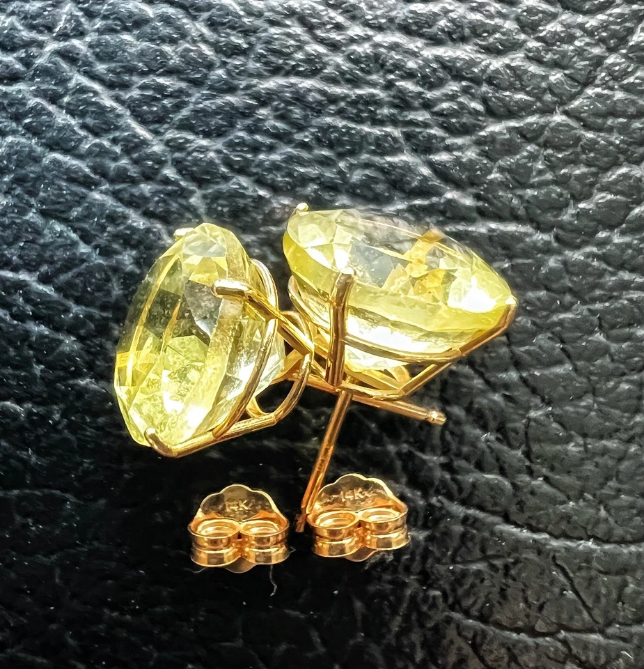 Pendientes de piedras preciosas de cuarzo limón oro macizo 14K Foto 4 de 4
