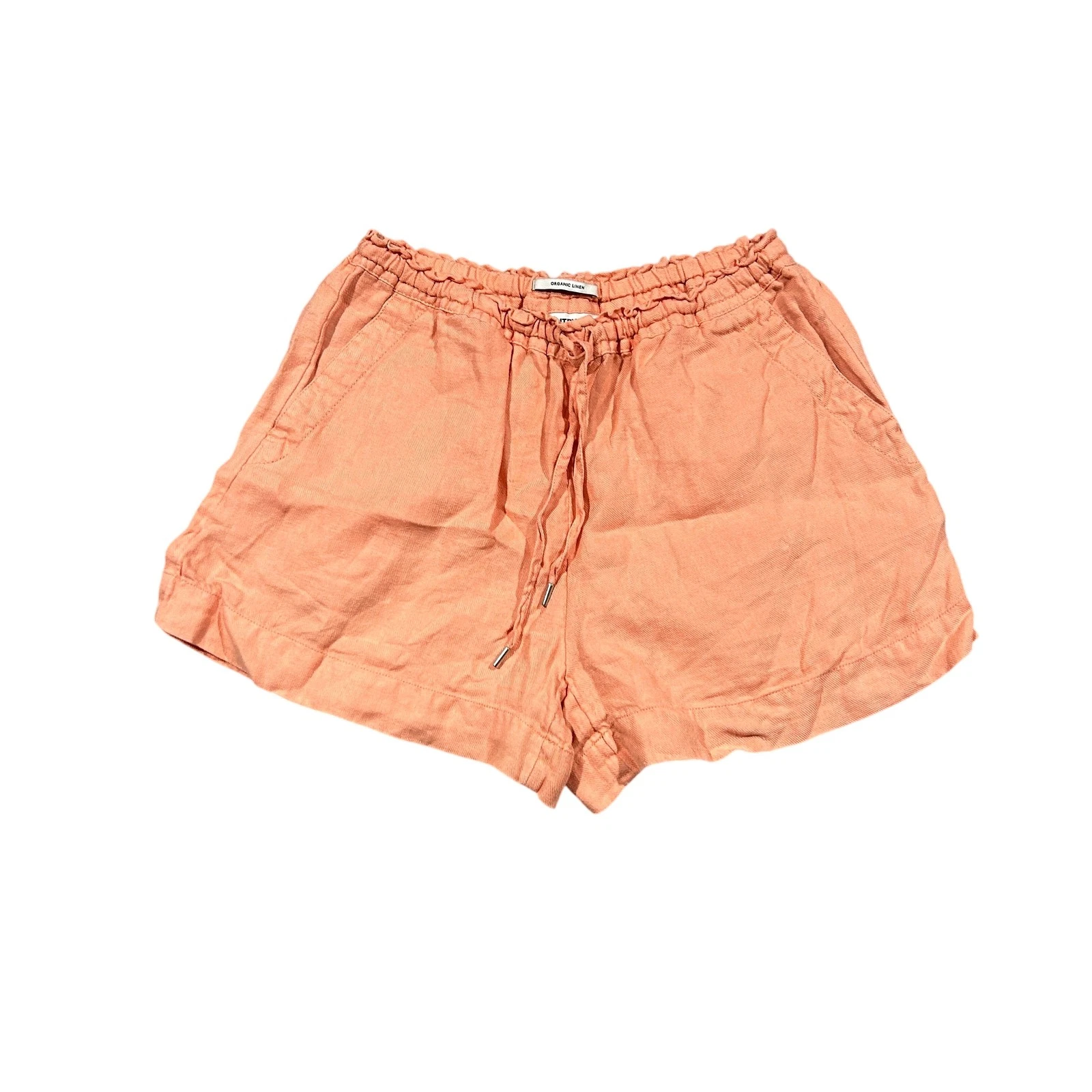 Country Road Shorts Womens 8 Peach Organic Linen Drawstring Elastic Waist Summer