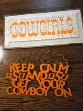 OSU Oklahoma State University Cowgirls Wood Embossed Sign and Metal wall hanging