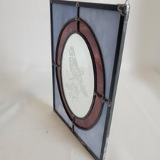 VTG Stained Glass Sun Catcher w/Etched Bird Slag Glass 9.5" x 7" Artist Signed