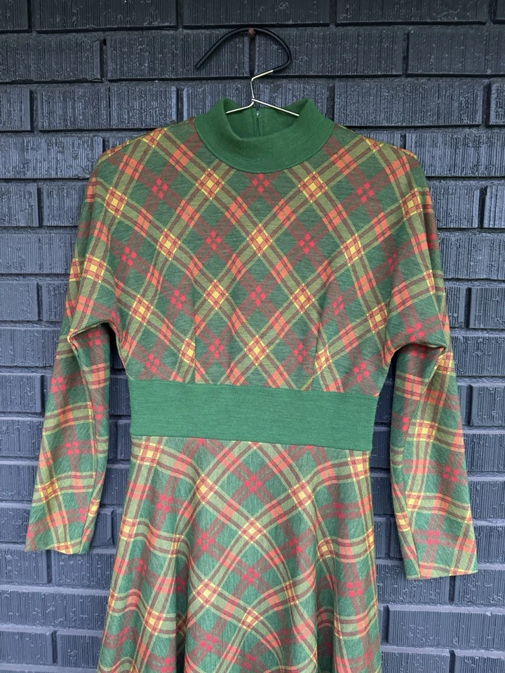 Vestido De Colección Leslie Fay Original Años 60 Talla 6 Amarillo Rojo Verde Mod Fit Acampanado Foto 3 de 4