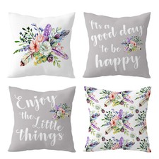 Green Botanical Pink Floral Throw Pillow Case Sofa Pillowcase Cushion Cover of 4