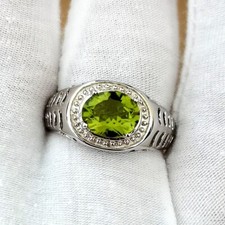 Green Peridot 925 Silver Statement Anniversary Solitaire August birthstone Rings