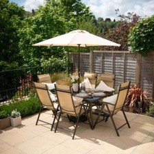 6 Seater Metal Garden Furniture Set Patio Dining Reclining Chairs PolyTex Mocha