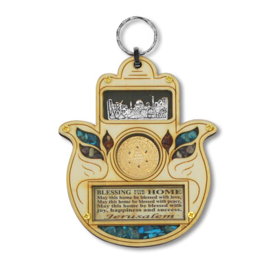 Wooden Hamsa Blessing Home Jerusalem Star of David Wall Decor Gemstones