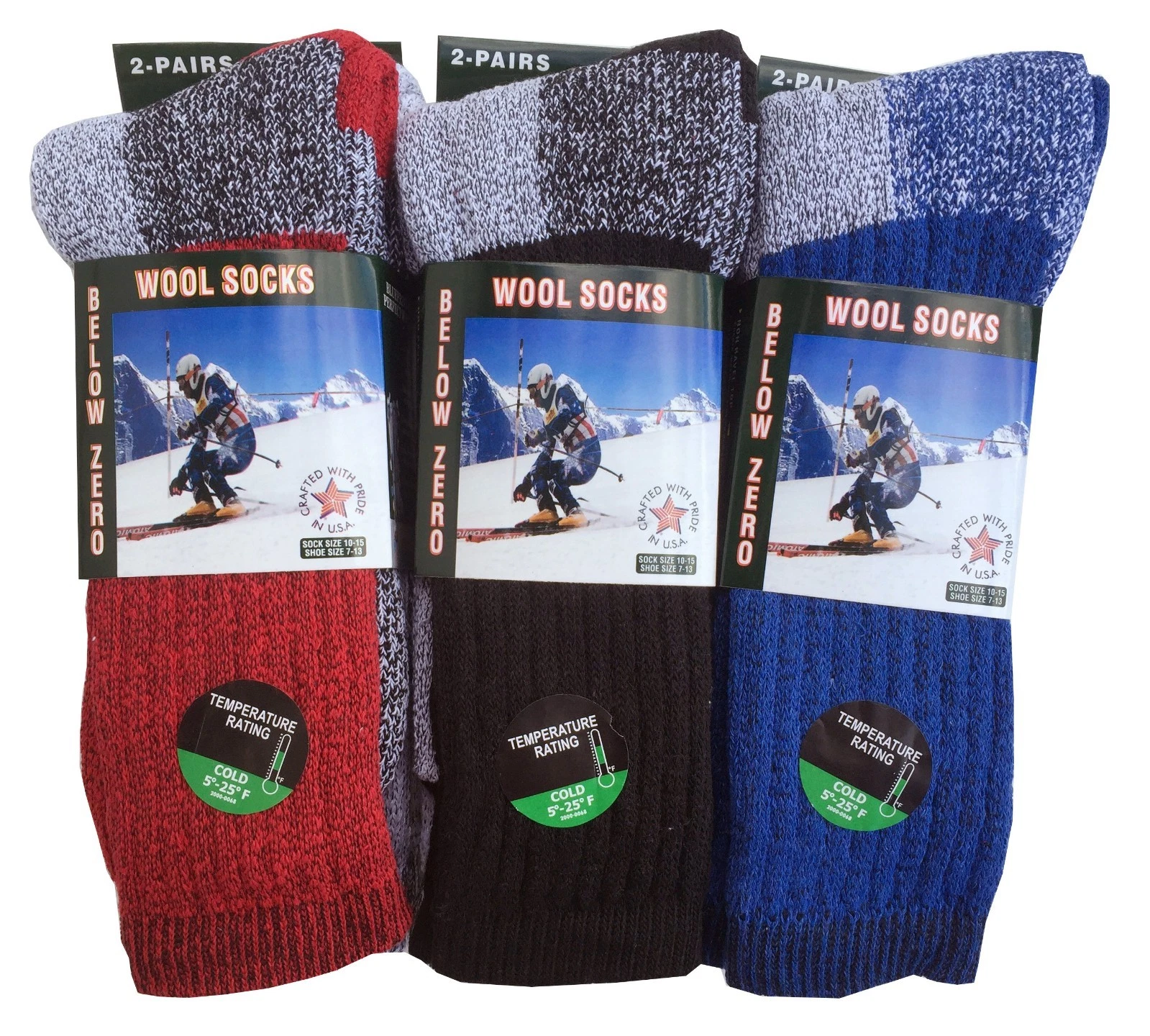 6 Pairs Wool Thermal Men's Socks Fits 10-13 Winter Outdoor Socks Made in USA
