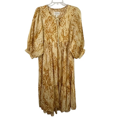 DESTINATION 365 Yellow Boho DRESS S Oversized Maxi Prairie Ikat Lagenlook Artsy - Picture 3 of 21
