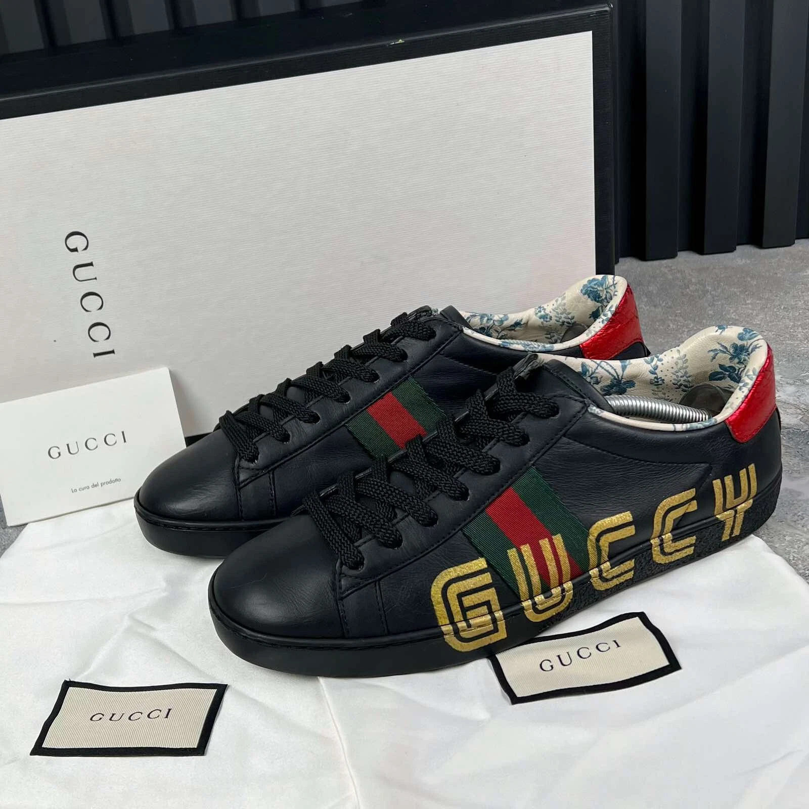 Baskets Gucci X Sega Ace Ayers imprimé web guccy cuir noir 9 US ou