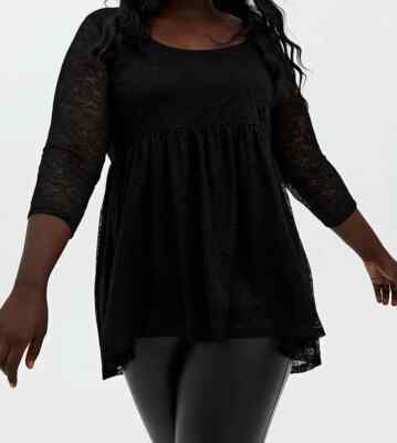 Torrid Super Soft & Lace Babydoll Tunic Hi Lo Hem Black 2X 18 20