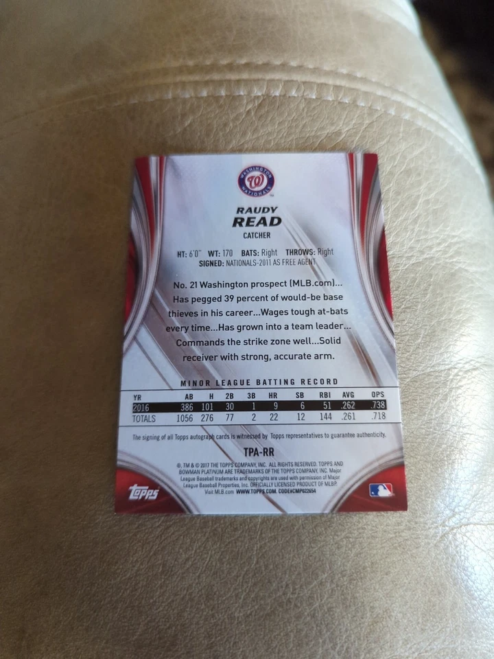 2017 Bowman Platinum Top Prospects Auto Orange/25 Raudy Read #TPA-RR Auto - Image 2 of 2