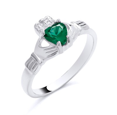 Sterling Silber 925 simulierter SMARAGD PLATTIERT IRISCH KELTISCH Herz Ring - K bis S
