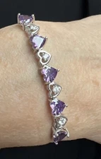 Signed SUN BR Silver Tone Amethyst Like Tennis Bracelet Slide Valentine’s Day