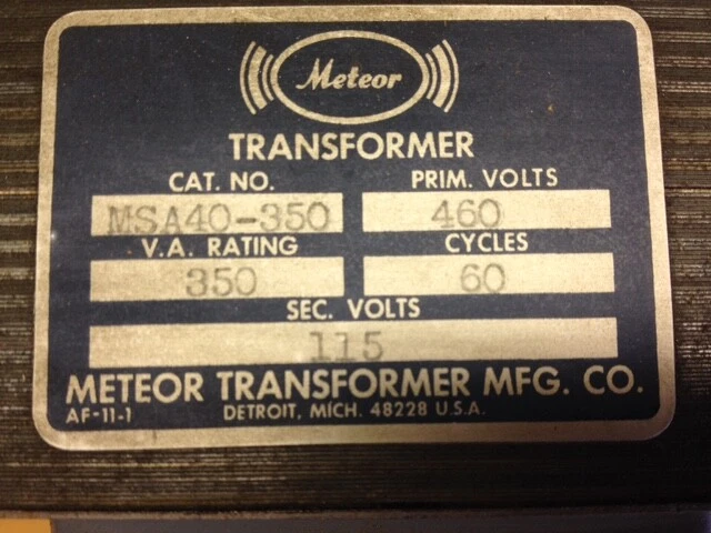 Isolation Transformer Cat No. MSA40-350, 350 VA, Primary 460 V, Sec 115 V, 60Hz - Image 2 of 4