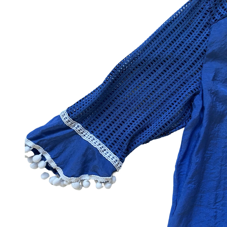 Womens Swimsuit Bikini Cover up Crochet Chiffon Tassel Pom Pom Trim Blue MEDIUM - Изображение 4 из 4