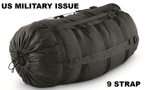 US Military 9 Strap Large Compression Stuff Sack Sleep System Black TENNIER USGI