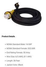 Valterra Products LLC A10-5036EDBK Mighty Cord Power Supply Cord - 36 Feet - NEW