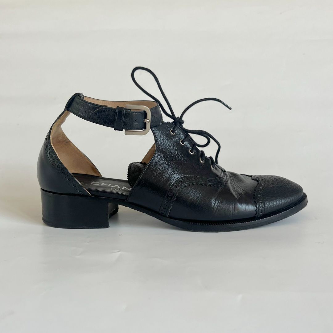Oxford Shoes Chanel Leather Shoes Chanel Black Leather Oxford Lace