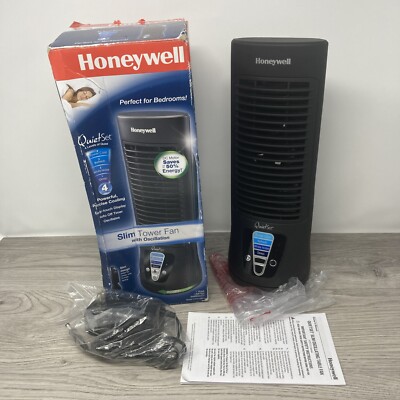 Honeywell QuietSet 4 Oscillating Personal Fan Slim Mini Tower Black HTF210BD1