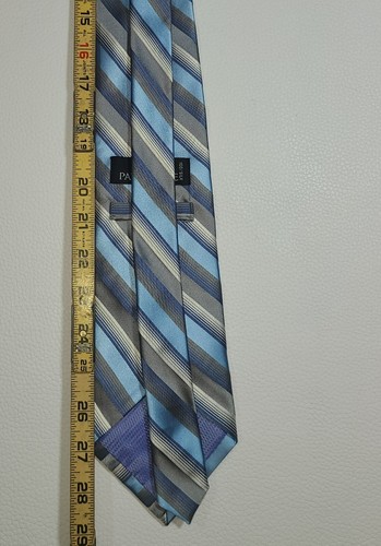 Corbata para hombre Paul Dione 100 % seda importada en punta formal a rayas 58" x 4" - Imagen 7 de 7