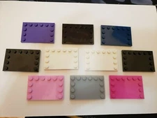 LEGO Pieces:  10 Various Color Tile, 6 x 4 w/ Edge Studs Minifigure Stand Base
