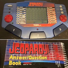 1995 Jeopardy Hand Held Game & Q and A Book by Tiger Electronics Powers Up Works
