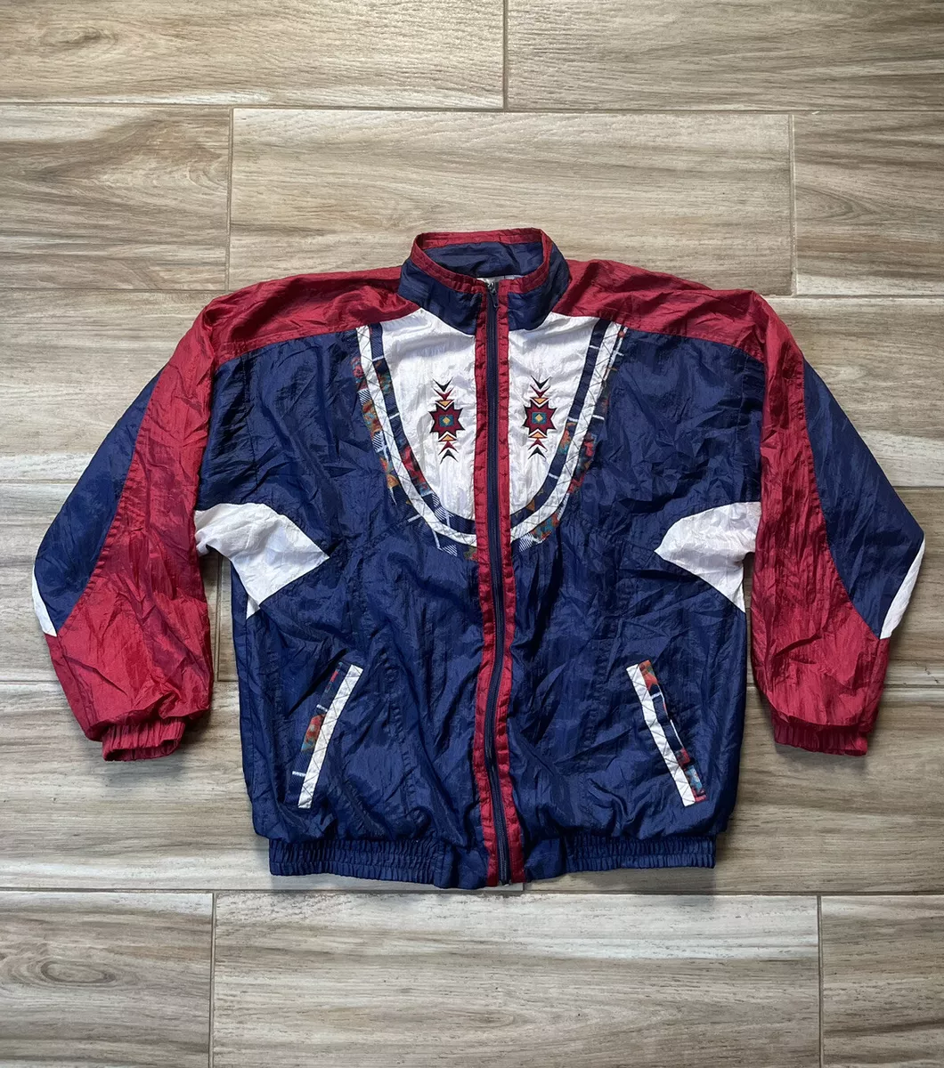 Vintage Wilson Full Zip Windbreaker Jacket Mens Medium Blue Tri Color