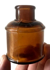 NICE AMBER COLORED ROUND INK BOTTLE MARKED "S" 1880'S ERA DUG L@@K