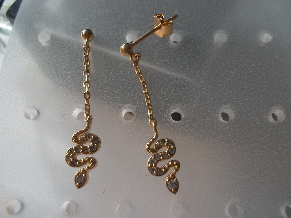 Boucles d'oreilles pendantes serpent or 750 sans nickel pour lobes sensibles