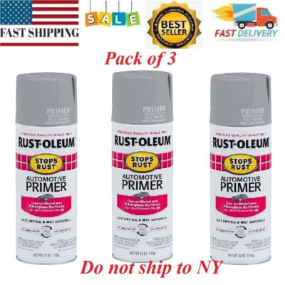 3 Pack Rust-Oleum Automotive Stops Rust Primer Spray Paint 12 oz, Light Gray