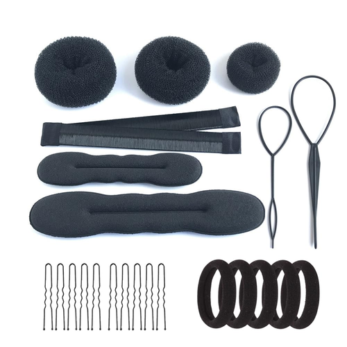Hair Accessories Set 3 Donut Bun Makers, 2 Foam Sponge Shapers, 1