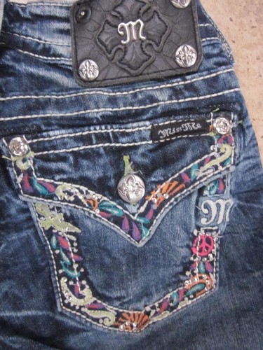 Caprijeans Größe 24 MISS ME JP5701P4 Blumen Pattentasche Bündchen