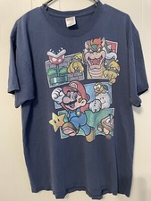 Vintage Nintendo Super Mario Bros T-Shirt L Navy Blue Bowser Fruit Of The Loom