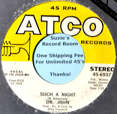 Dr. John Such a Night 70s Classic Rock 45 7'' Vinyl -Coupons!