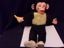 Vintage Mr Bim Zippy Rubber Face Banana in Hand Plush Monkey