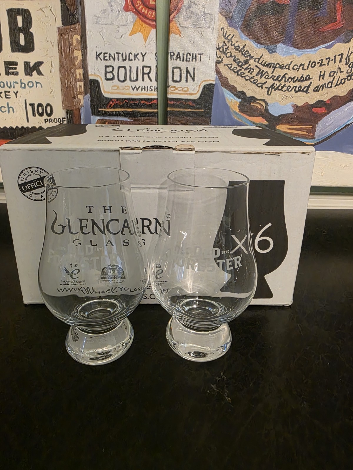 New Set Of 2 Old Forester Etched Bourbon Whiskey Glencairn Crystal Taster Glass-image
