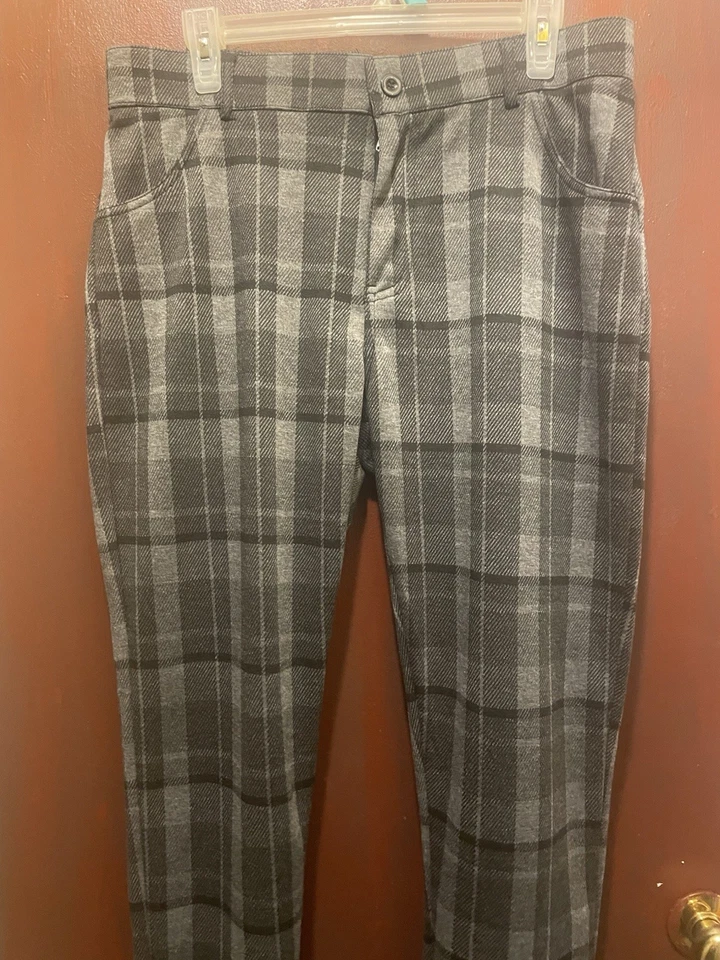 Pantalones legging elásticos de tiro medio a cuadros grises negros L Foto 4 de 4